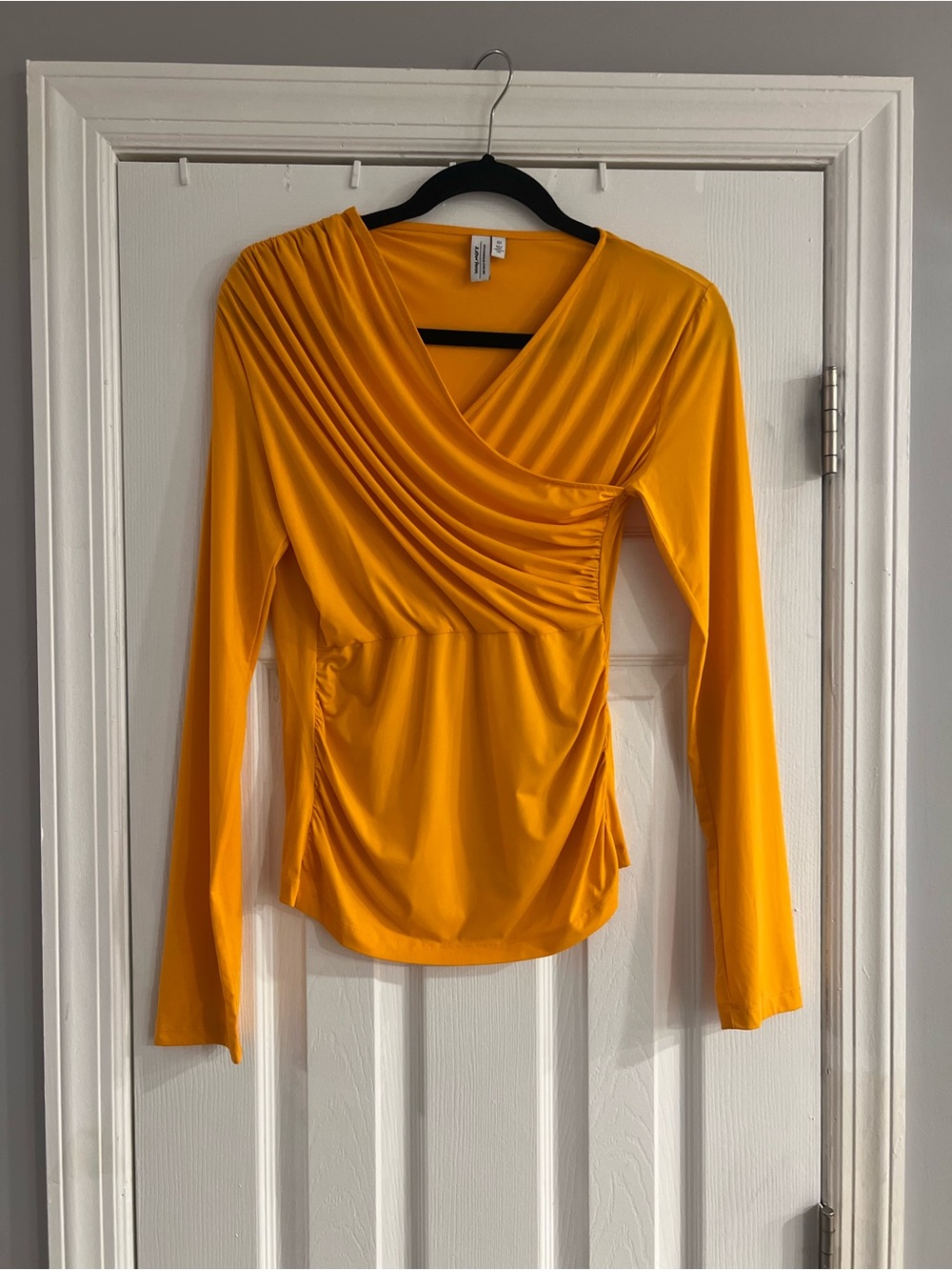 & Other Stories Draped & Ruched V-Neck Long Sleeve Top - Orange